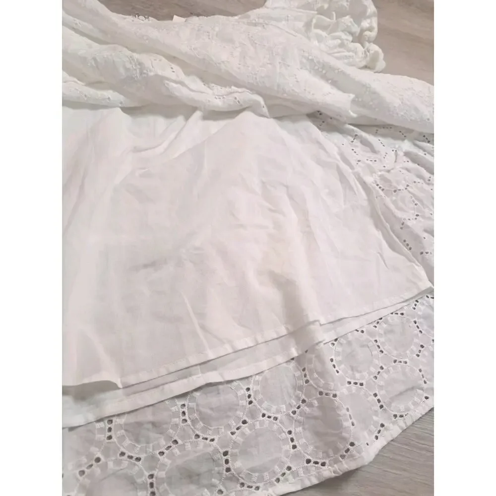 Bardot Womens 6 Babydoll Dress Sofia Eyelet Mini White Revolve Lace Off Shoulder - Picture 7 of 12